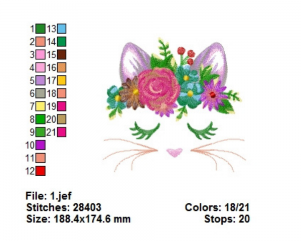 Kitty Face With Floral Tiara Machine Embroidery Designs-1 Size-instant download