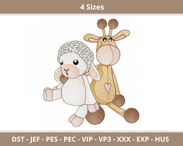 Giraffe & Sheep Toy Machine Embroidery Designs-4 Sizes-instant download