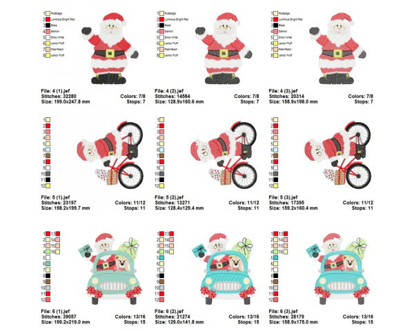 Santa Claus Machine Embroidery Designs-6 Types-3 Sizes-instant download