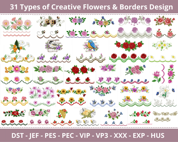 Creative Flower & Border Machine Embroidery Design