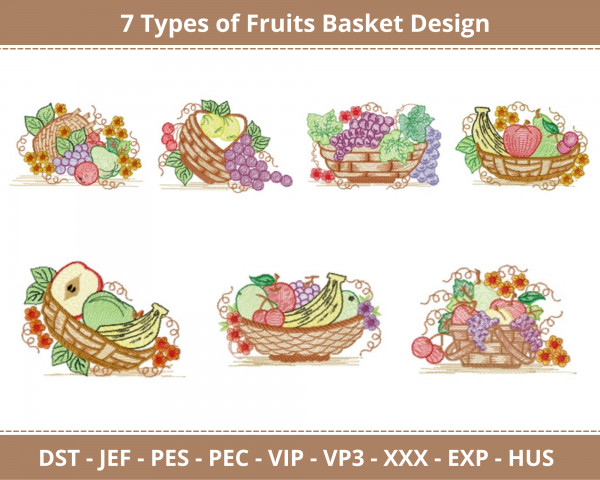 Fruit Basket Machine Embroidery Designs-7 Types-1 Size-instant download