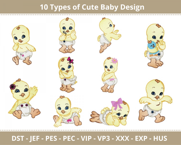 Cute Baby Machine Embroidery Designs-10 Types-1 Size-instant download