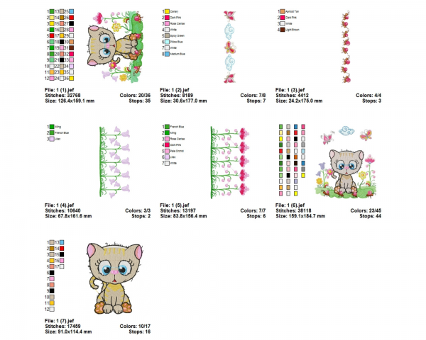 Cat Kitten In The Garden Machine Embroidery Designs-7 Types-1 Size-instant download