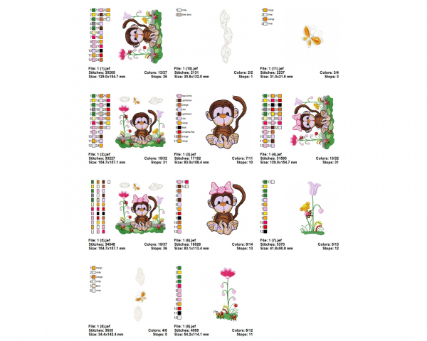 Monkey In The Garden Machine Embroidery Designs-11 Types-1 Size-instant download
