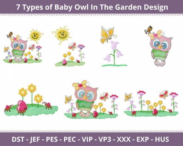 Baby Owl In The Garden Machine Embroidery Designs-7 Types-1 Size-instant download