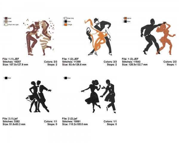 Couple Dance Machine Embroidery Designs-5 Types-1 Size-instant download