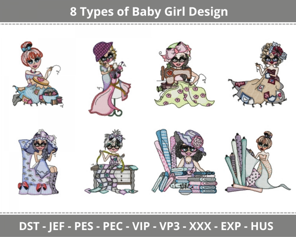 Baby Girl Machine Embroidery Designs-8 Types-1 Size-instant download