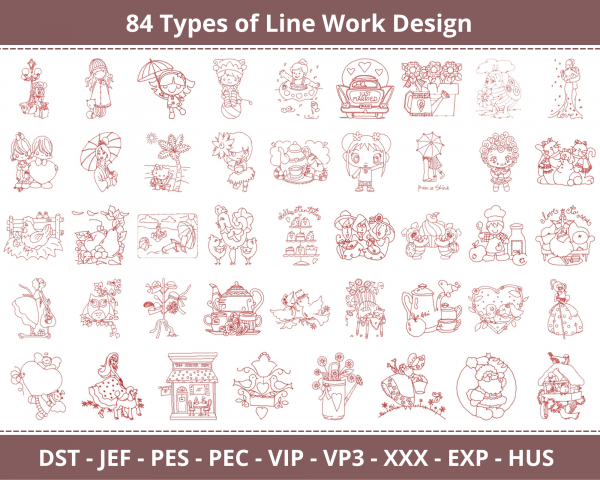 Line Work Machine Embroidery Designs-84 Types-1 Size-instant download