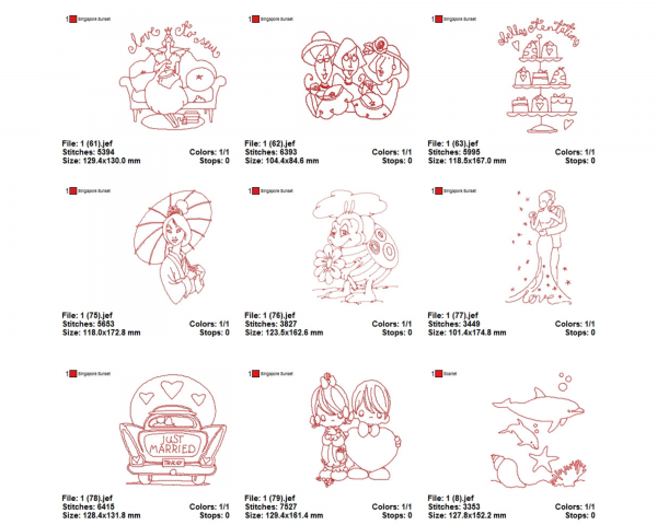 Line Work Machine Embroidery Designs-84 Types-1 Size-instant download