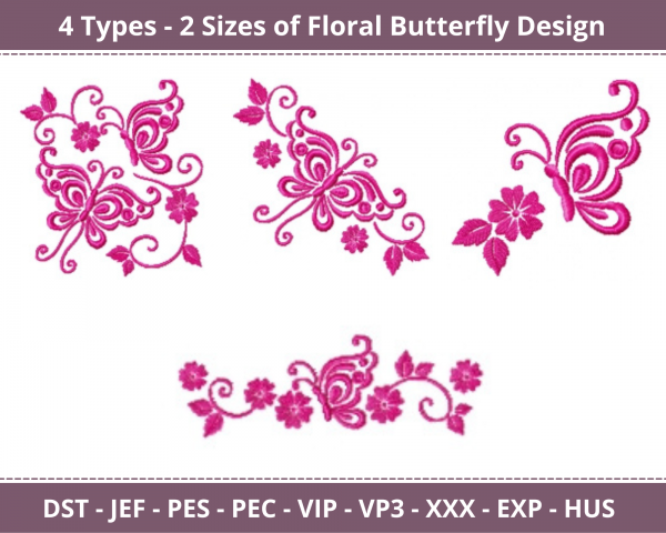 Floral Butterfly Machine Embroidery Designs-4 Types-2 Sizes-instant download
