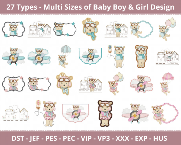 Baby Boy & Girl Machine Embroidery Designs-27 Types-Multi Sizes-3 & 5 Sizes-instant download