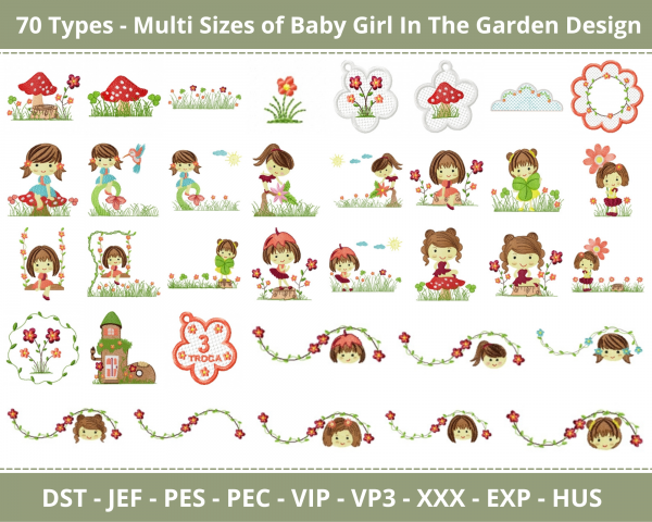 Baby Girl In The Garden Machine Embroidery Designs-70 Types-Multi Sizes-3 & 5 Sizes-instant download