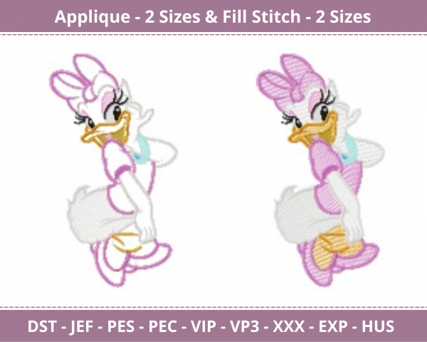Daisy Duck Machine Embroidery Designs-Applique & Fill Stitch-2 Sizes-instant download