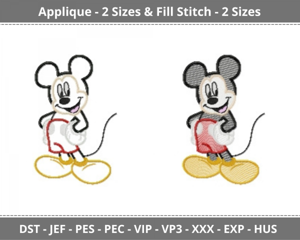 Mickey Mouse Machine Embroidery Designs-Applique & Fill Stitch-2 Sizes-instant download