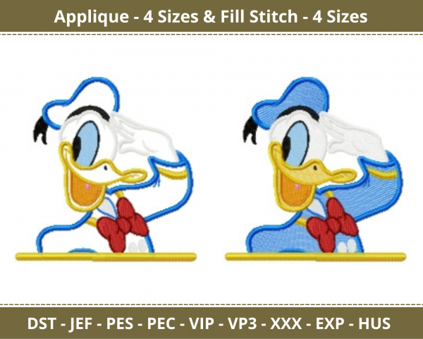 Donald Duck Face Machine Embroidery Designs-Applique & Fill Stitch-4 Sizes-instant download
