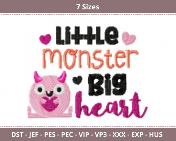 Little Monster Big Hearts Quotes Machine Embroidery Designs-7 Sizes-instant download