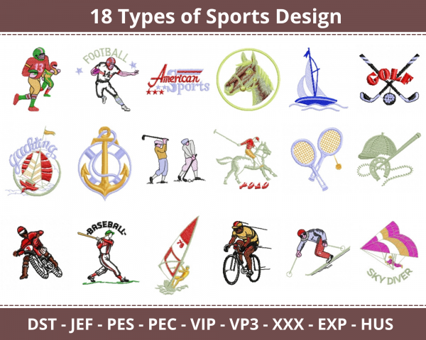 Sports Machine Embroidery Designs-18 Types-1 Size-instant download
