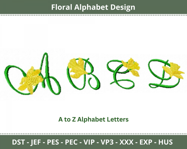 Floral Alphabet Machine Embroidery Design		