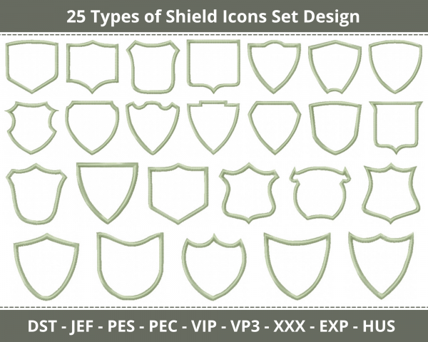 Shield Icons Set Machine Embroidery Design	
