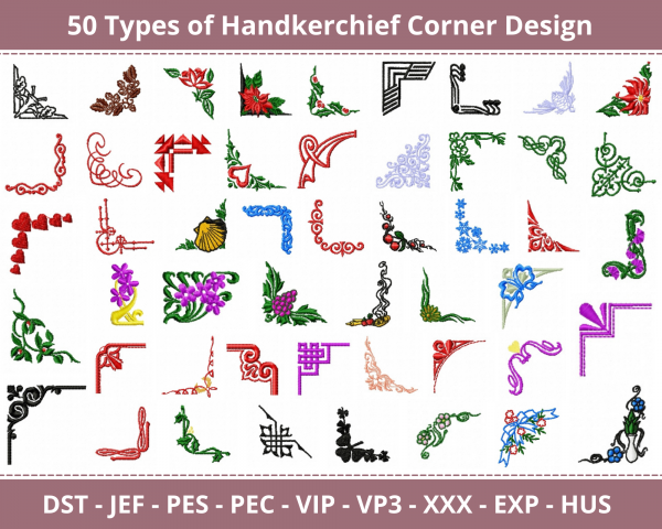 Handkerchief Corner Machine Embroidery Designs-50 Types-1 Size-instant download