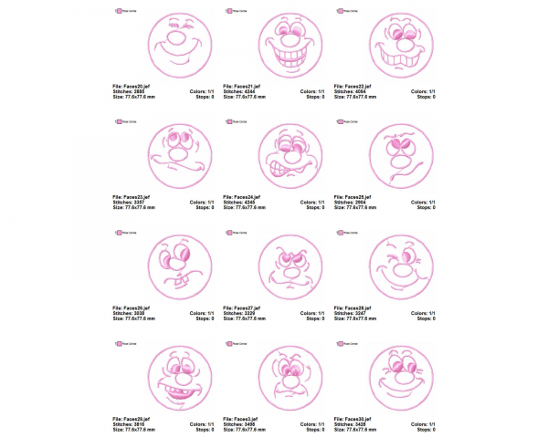 Emoji Face Machine Embroidery Designs-80 Types-1 Size-instant download