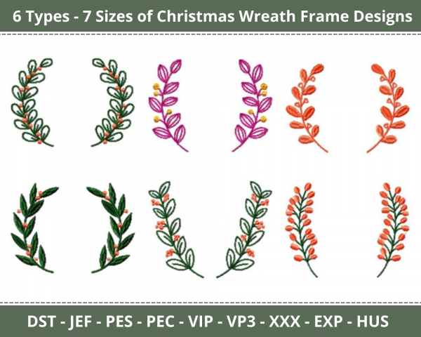 Christmas Wreath Frame Machine Embroidery Designs-6 types-7 Sizes-instant download