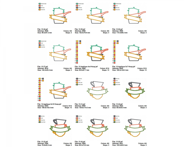 Kitchen Accessories Machine Embroidery Designs-15 Types-7 Sizes-instant download