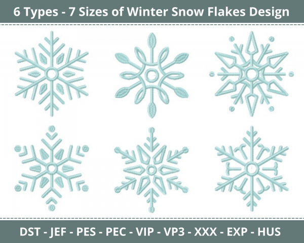 Winter Snow Flakes Machine Embroidery Designs-6 Types-7 Sizes-instant download