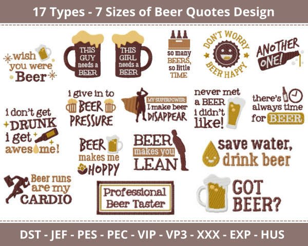 Beer Quotes Machine Embroidery Designs