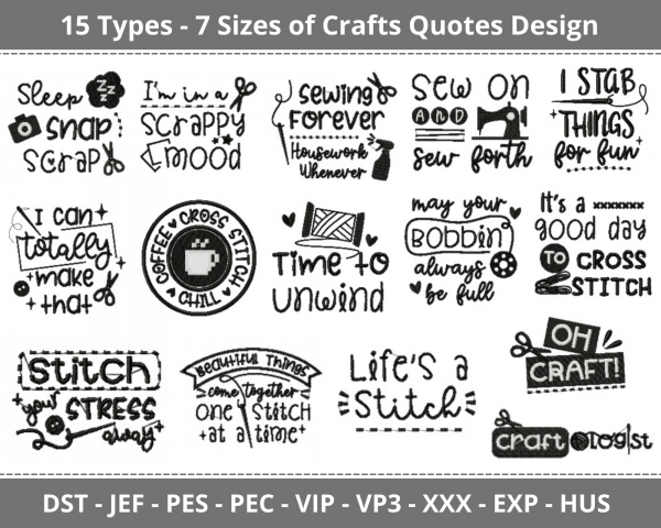 Crafts Quotes Machine Embroidery Designs-15 Types-7 Sizes-instant download