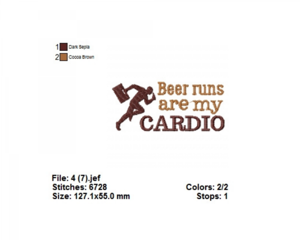 Beer Runs Are My Cardio Quotes Machine Embroidery Designs-1 Size-instant download