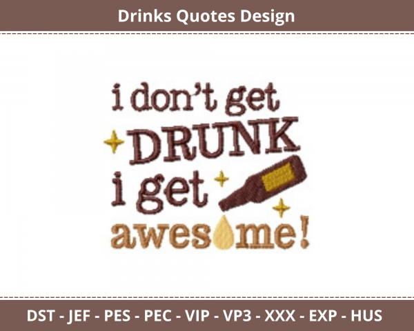 Drinks Quotes Machine Embroidery Designs-1 Size-instant download