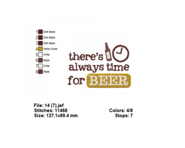 There’s Always Time For Beer Quotes Machine Embroidery Designs-1 Size-instant download