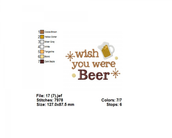 Wish You Were Beer Quotes Machine Embroidery Designs-1 Size-instant download
