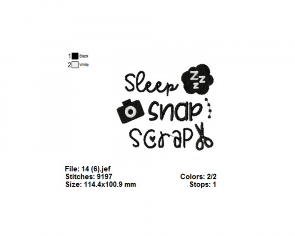Sleep Snap Scrap Quotes Machine Embroidery Designs-1 Size-instant download