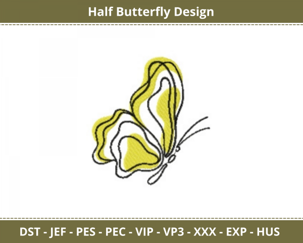 Half Butterfly Machine Embroidery Design