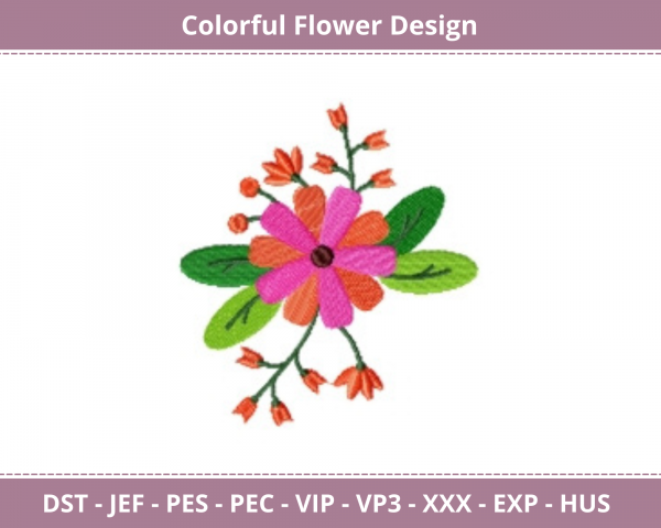 Colorful Flower Machine Embroidery Design