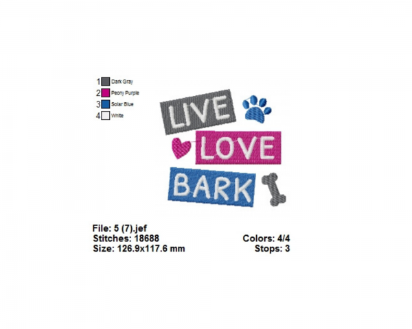 Live Love Bark Quotes Machine Embroidery Designs-1 Size-instant download