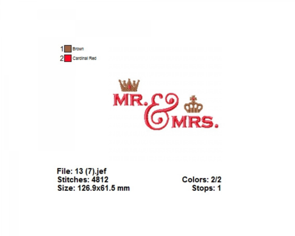 Crown With Mister & Misses Machine Embroidery Designs-1 Size-instant download
