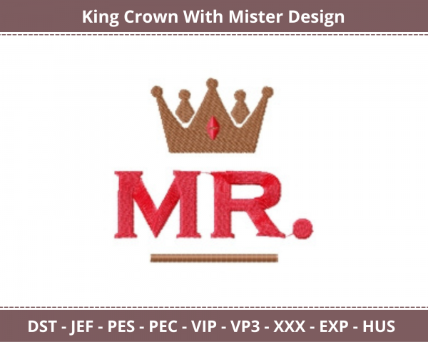 King Crown With Mister Machine Embroidery Designs-1 Size-instant download