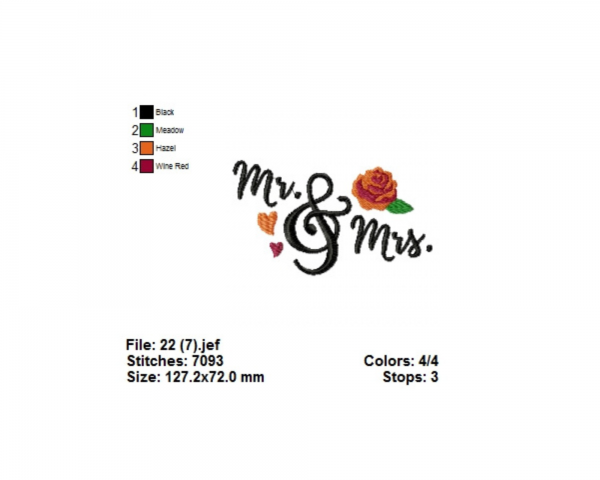Rose With Mister & Misses Quotes Machine Embroidery Designs-1 Size-instant download