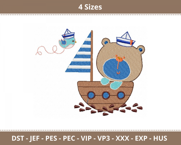 Ship Machine Embroidery Designs-4 Sizes-instant download