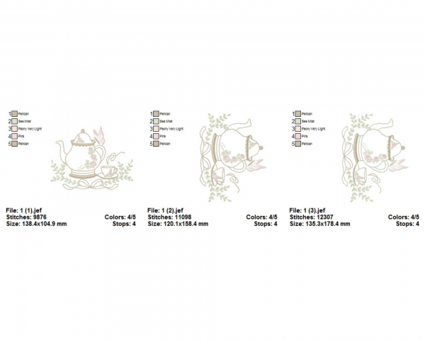 Kettle And Tea Cup Machine Embroidery Designs-3 Sizes-instant download