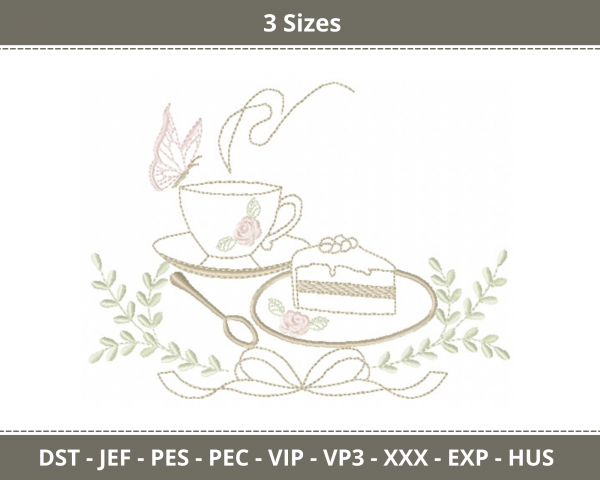 Tea And Pastry Machine Embroidery Designs-3 Sizes-instant download