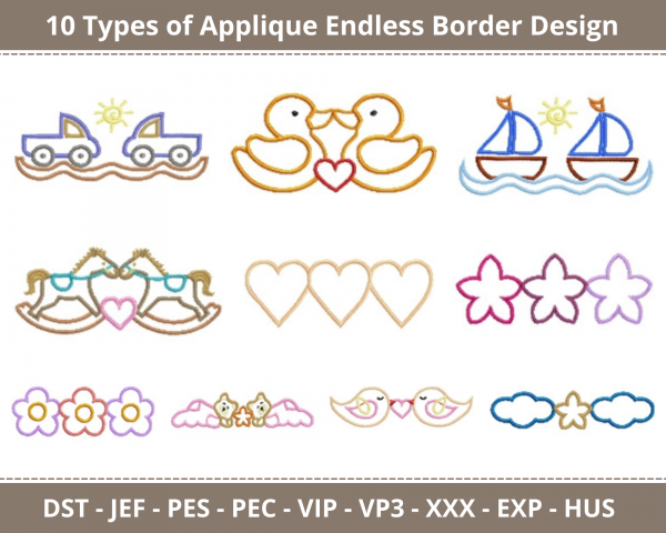 Applique Endless Border Machine Embroidery Designs-10 Types-1 Size-instant download
