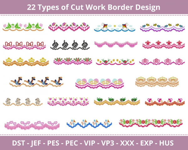 Cut Work Border Machine Embroidery Designs-22 Types-1 Size-instant download