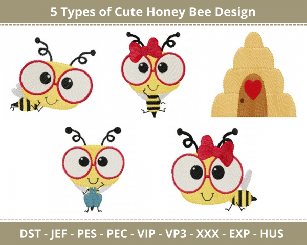 Cute Honey Bee Machine Embroidery Design	