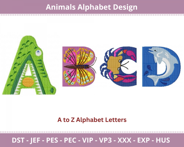 Animal Alphabet Machine Embroidery Designs-1 Size-instant download