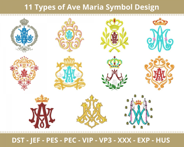 Ave Maria Symbol Machine Embroidery Designs-11 Types-1 Size-instant download
