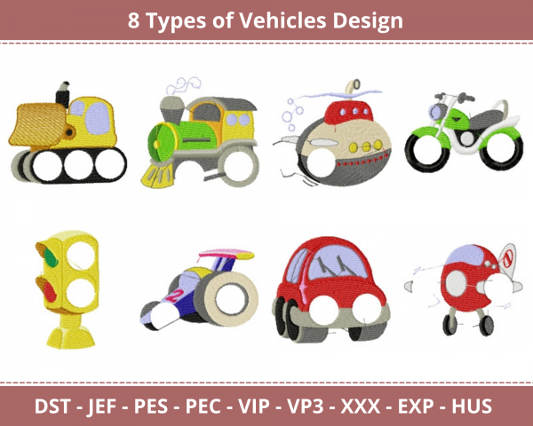 Vehicles Machine Embroidery Designs-8 Types-1 Size-instant download